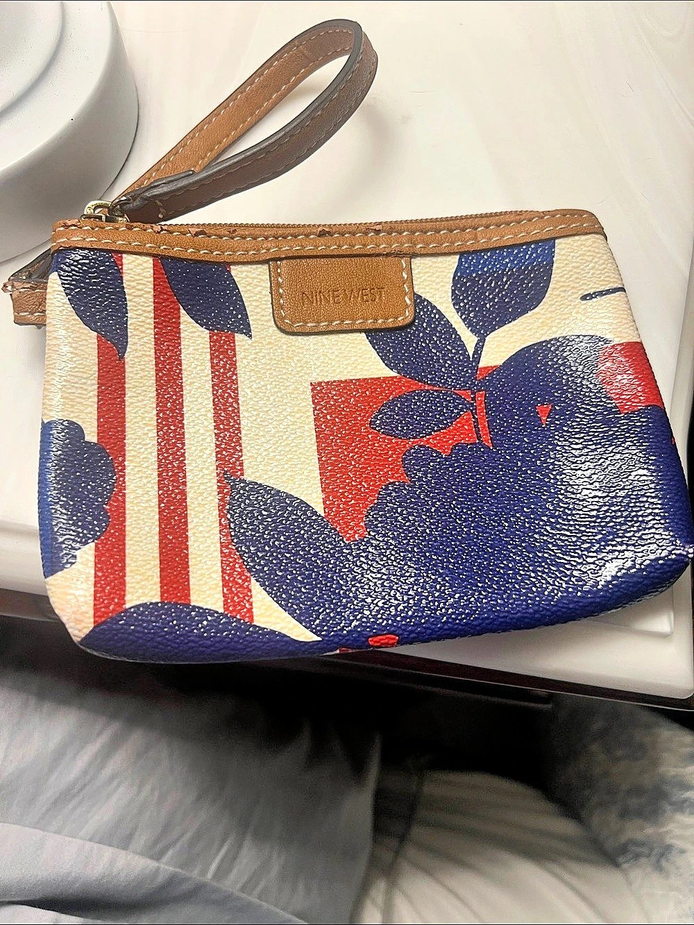Nine West Printed Wristlet in Blue & Red